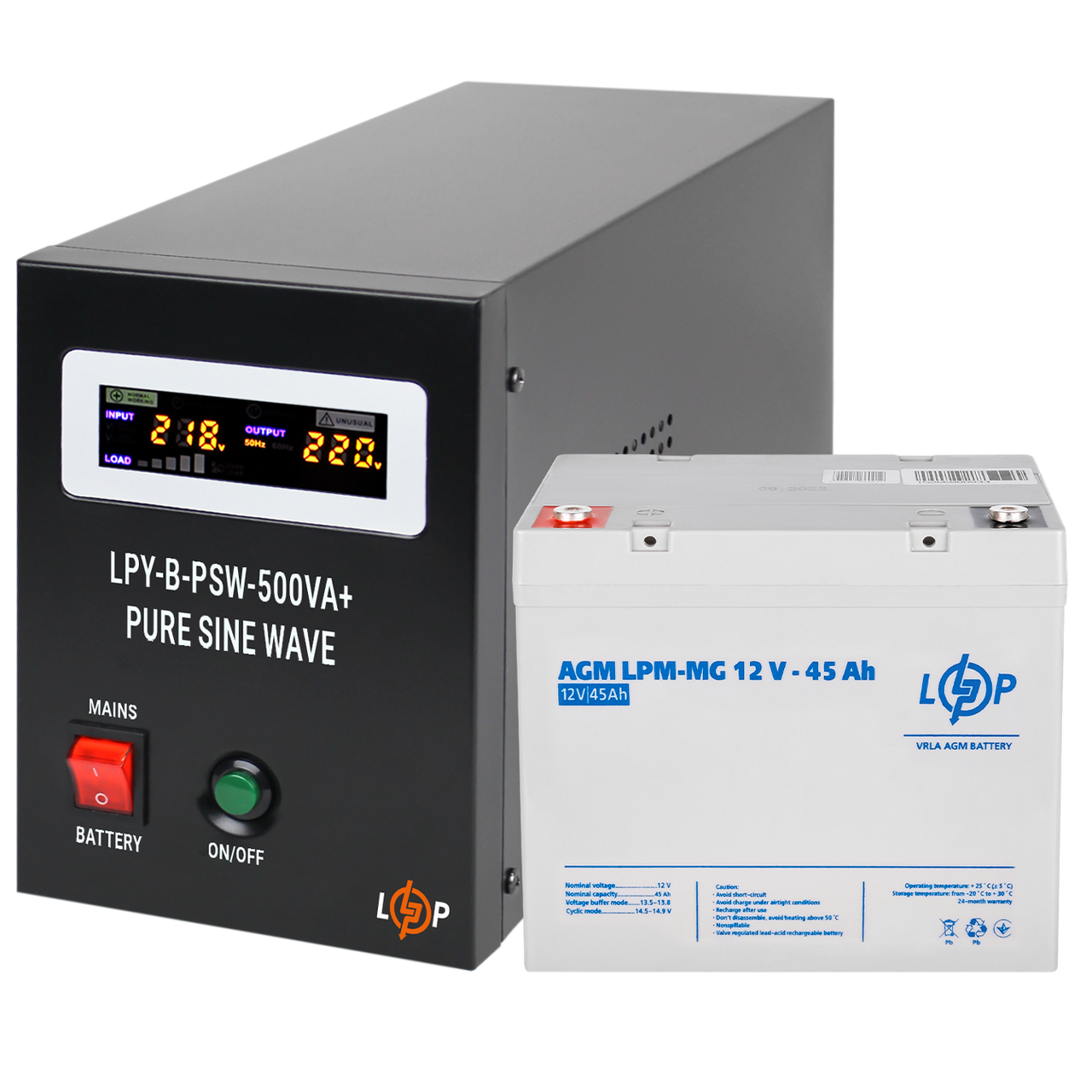 Комплект резервного питания для котла LP (LogicPower) ИБП + мультигелевая батарея (UPS B500 + АКБ MG 590W)