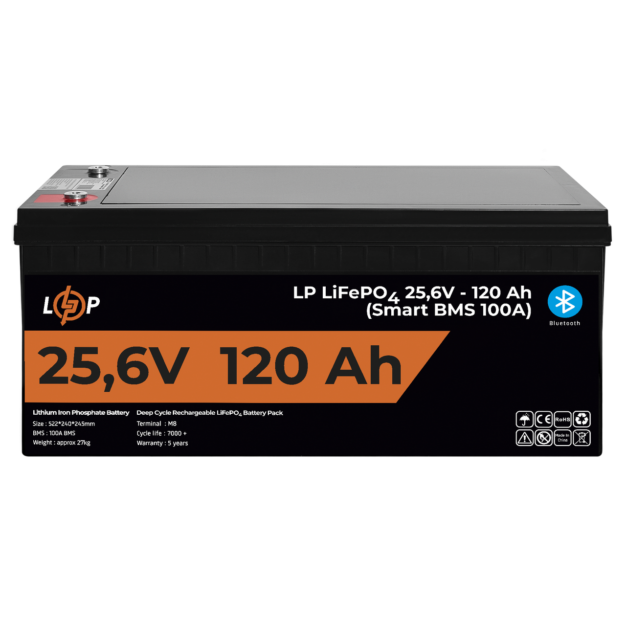 Аккумулятор LP LiFePO4 25,6V - 120 Ah (3072Wh) (Smart BMS 100А) с BT пластик для ИБП