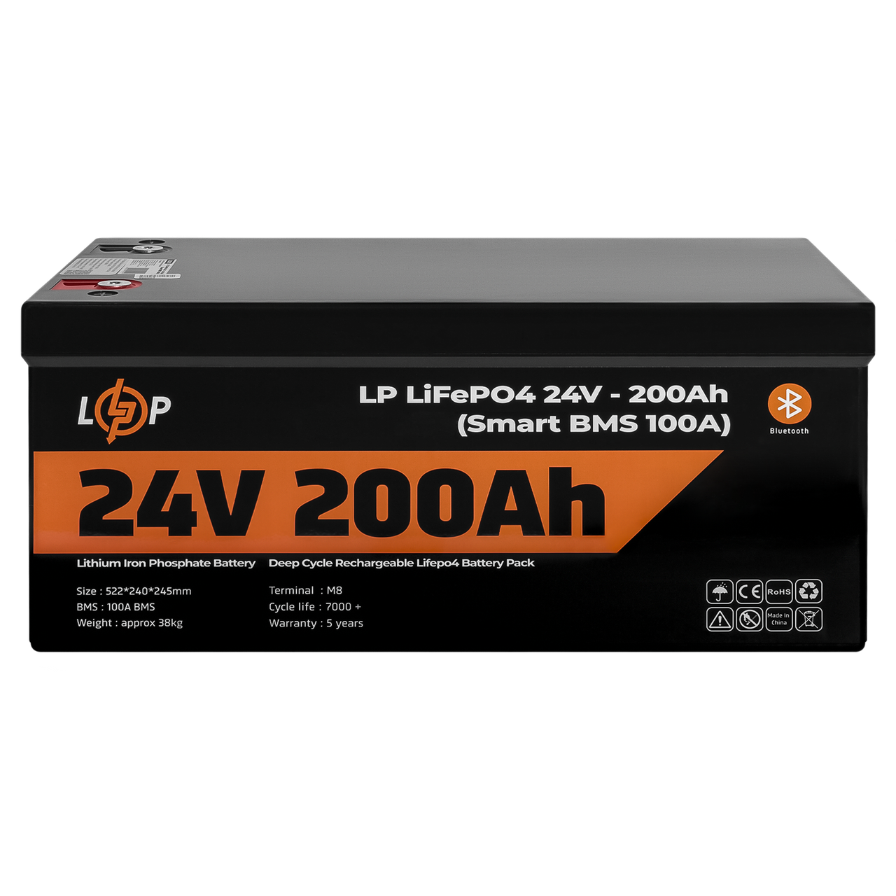 Аккумулятор LP LiFePO4 24V (25,6V) - 200 Ah (5120Wh) (Smart BMS 100А) с BT пластик для ИБП