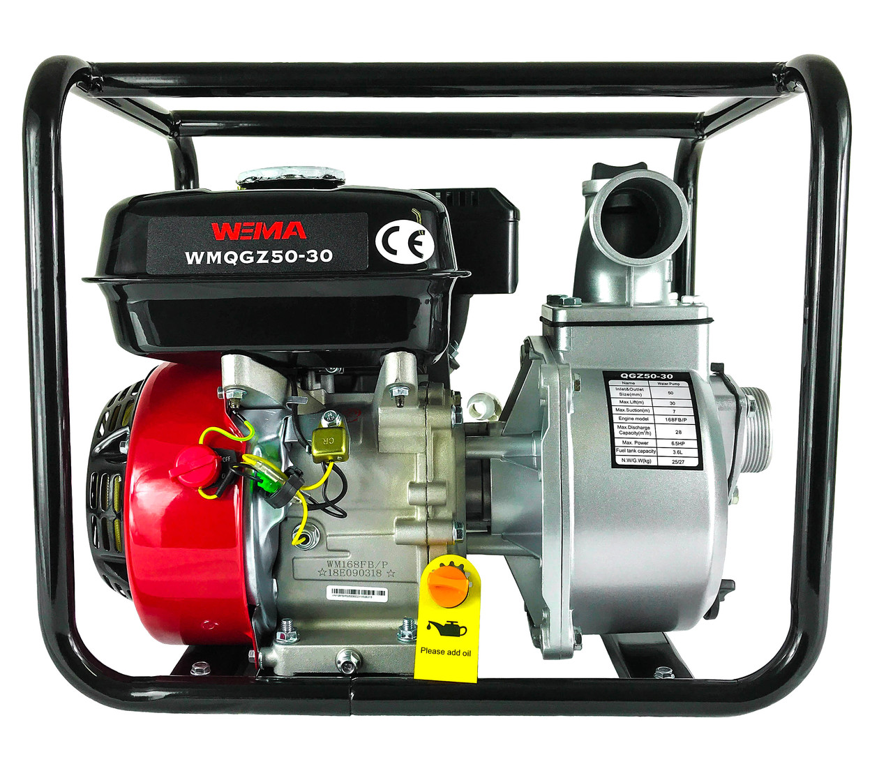 Мотопомпа бензинова WEIMA WMQGZ50-30 (бензин, патрубок 50мм, 36куб/год)