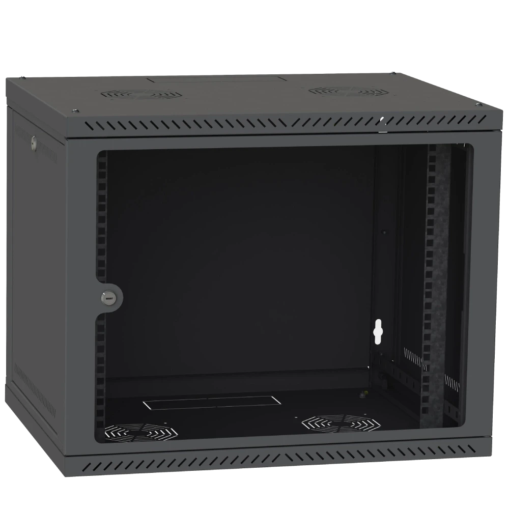 IPCOM 9U 600x600 Шафа телекомунікаційна двері скло (чорна)