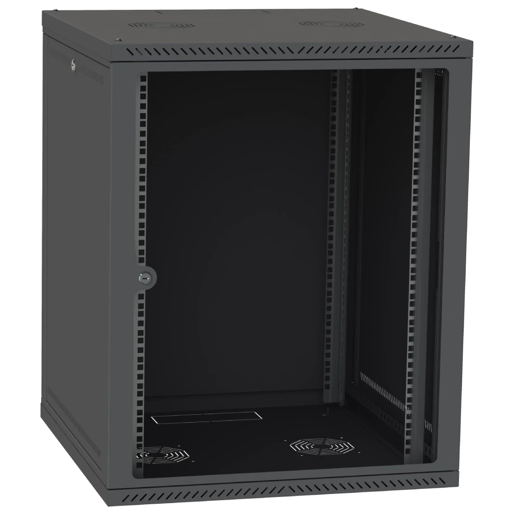 IPCOM 15U 600x600 Шафа телекомунікаційна двері скло (чорна)